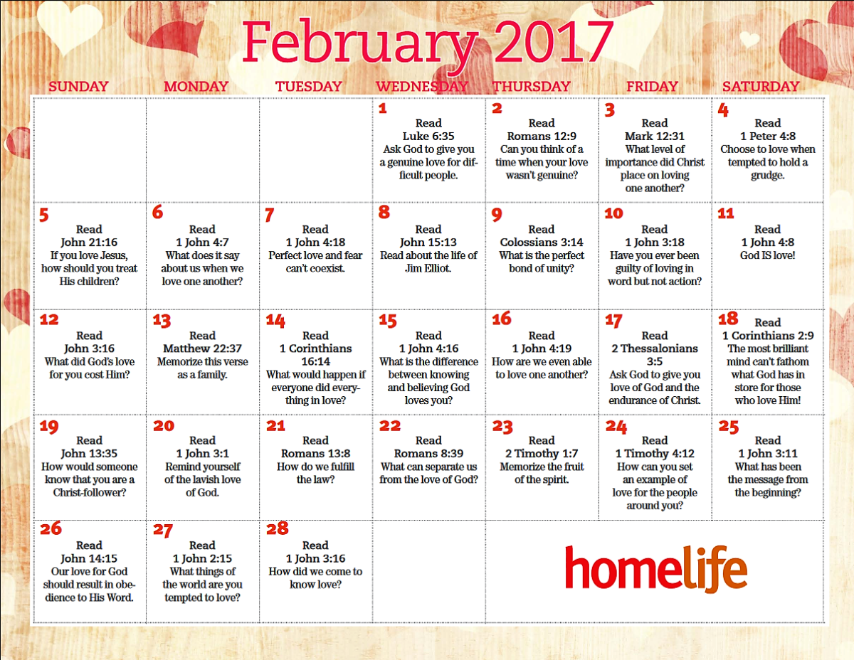 February Devotional Calendar Home with a Twist